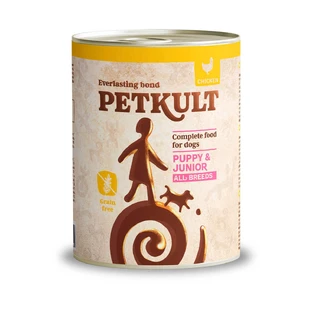 PETKULT Grain Free Junior, Chicken, nourriture humide en conserve sans céréales pour chiens juniors, 800g