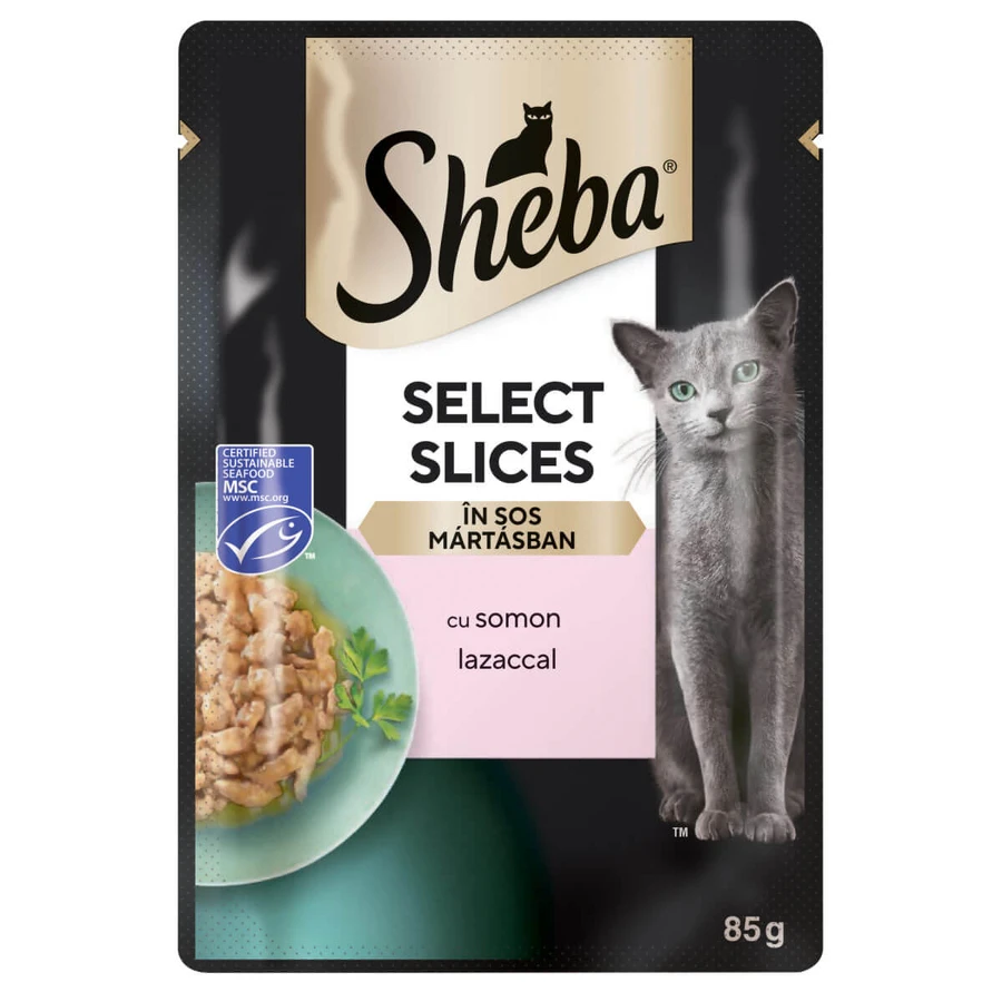 SHEBA Select Slices, Salmón, sobre comida húmeda para gatos, (en salsa), 85g