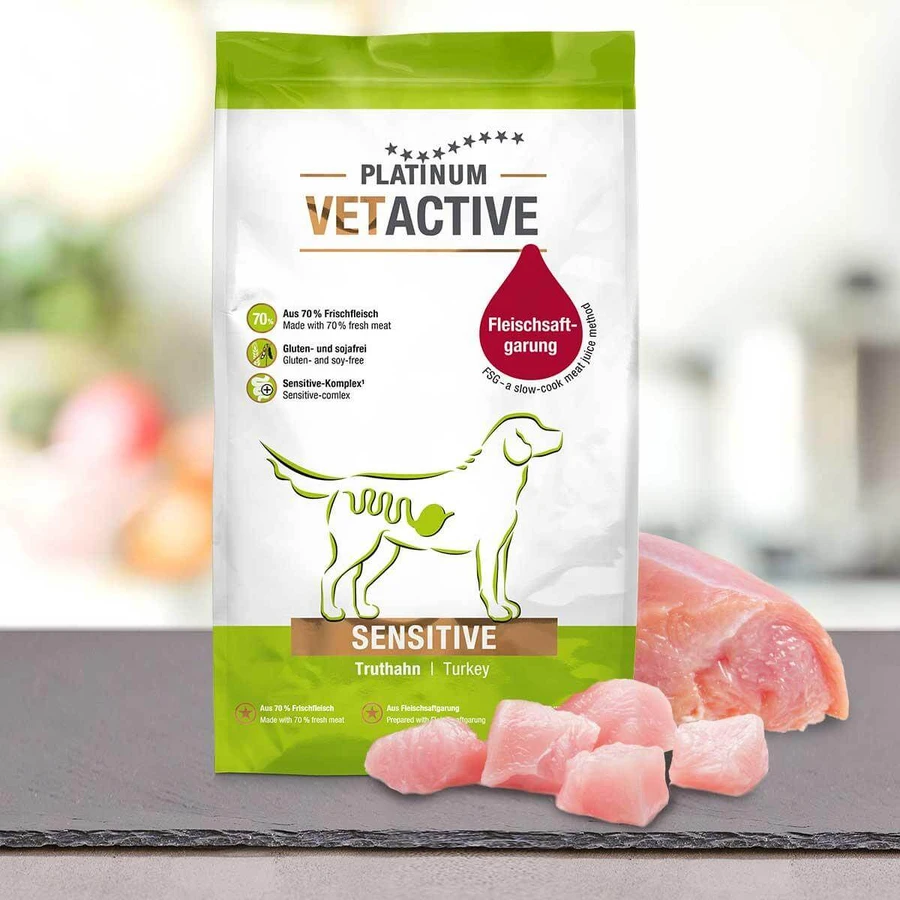 PLATINUM Vetactive Vetactive Sensitive, XS-XL, Turquie, nourriture sèche pour chiens, système digestif, semi-digestif, 1.5kg
