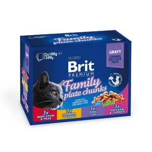BRIT Premium Multipack Family Plate, 4 flavors, mixed pack, sachet wet cat food, (in sauce), 100g x 12