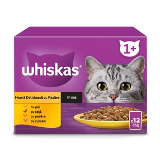 WHISKAS Selections, Aves, sobre comida húmeda para gatos, (en salsa), multipack, 85g x 12