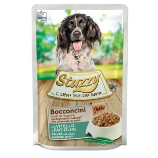 STUZZY Brokken, XS-XL, Kalfsvlees en Groene Bonen, zakje nat hondenvoer, (in aspic), 100g