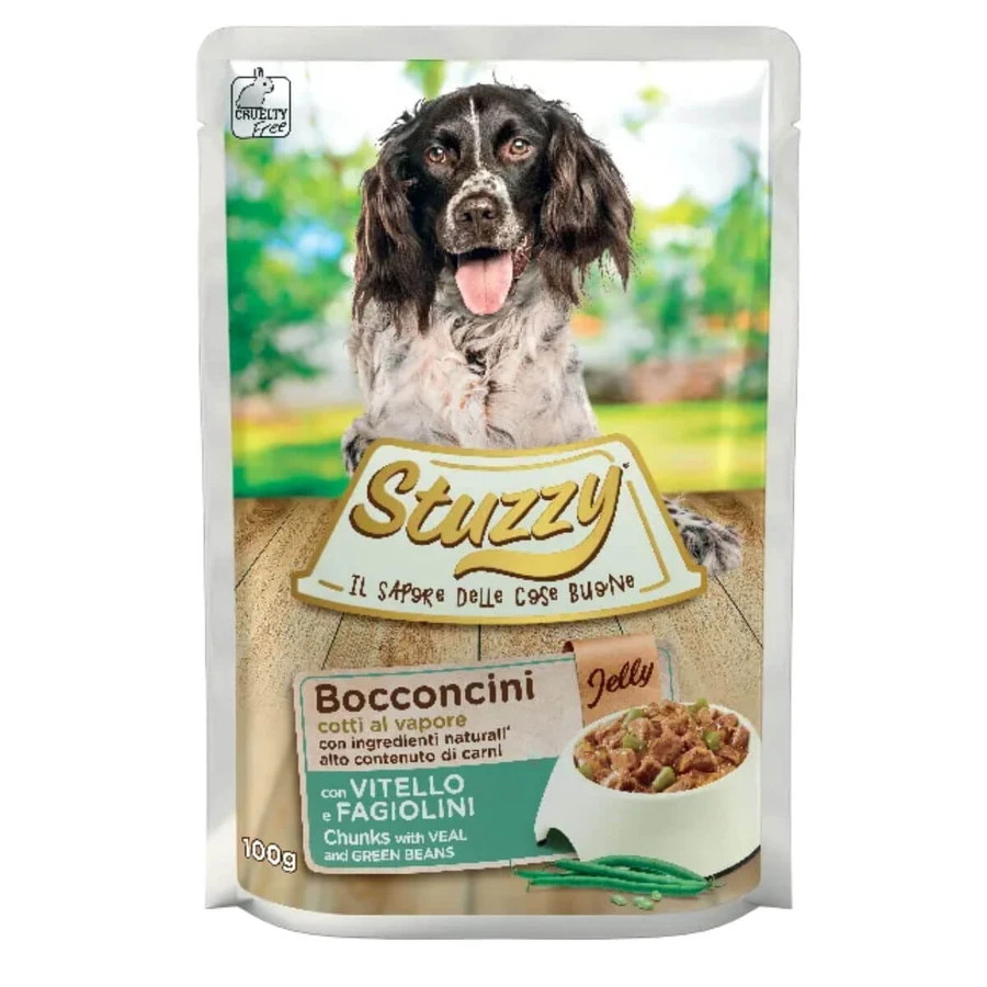 STUZZY Chunks, XS-XL, Veal and Green Beans, sachet wet dog food, (in aspic), 100g