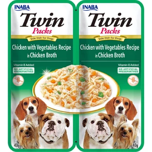 INABA Churu Dog Twin, XS-XL, Poulet et légumes, sachet de nourriture humide sans grain pour chien, (en soupe), 80g