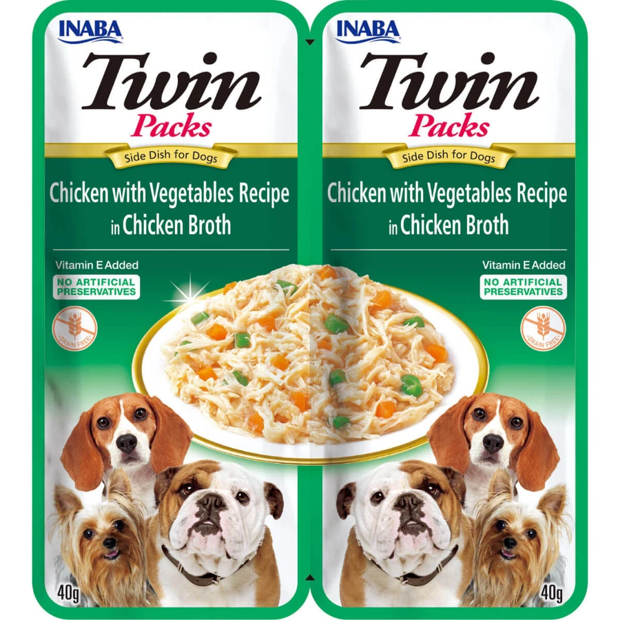 INABA Churu Dog Twin, XS-XL, Poulet et légumes, sachet de nourriture humide sans grain pour chien, (en soupe), 80g