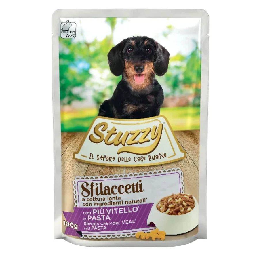 STUZZY Shreds, XS-XL, ternera y pasta, comida húmeda para perros, (en su propio jugo), 100g