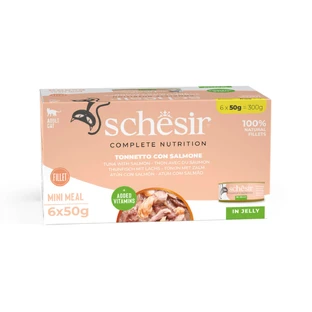 SCHESIR Complete Nutrition, Tuna and Salmon, canned wet cat food, (in aspic), multipack, 50g x 6pcs