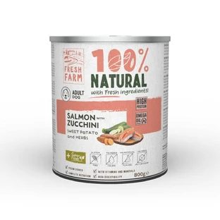 FRESH FARM Grof XS-XL, Zalm en Courgette, graanvrij hondenvoer in blik, (pate), 800g