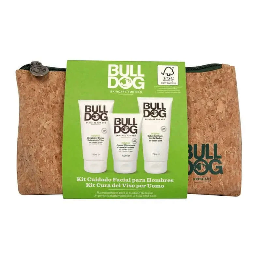 Bulldog Kit For Men Facial + Gel + Moisturizer + Cork Toiletry Bag