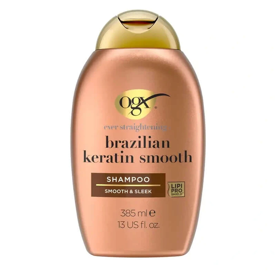 OGX Brazilian Keratin Shampoo, Smooth and Nourish, Wavy or Curly Hair, Softness and Shine, 385ml