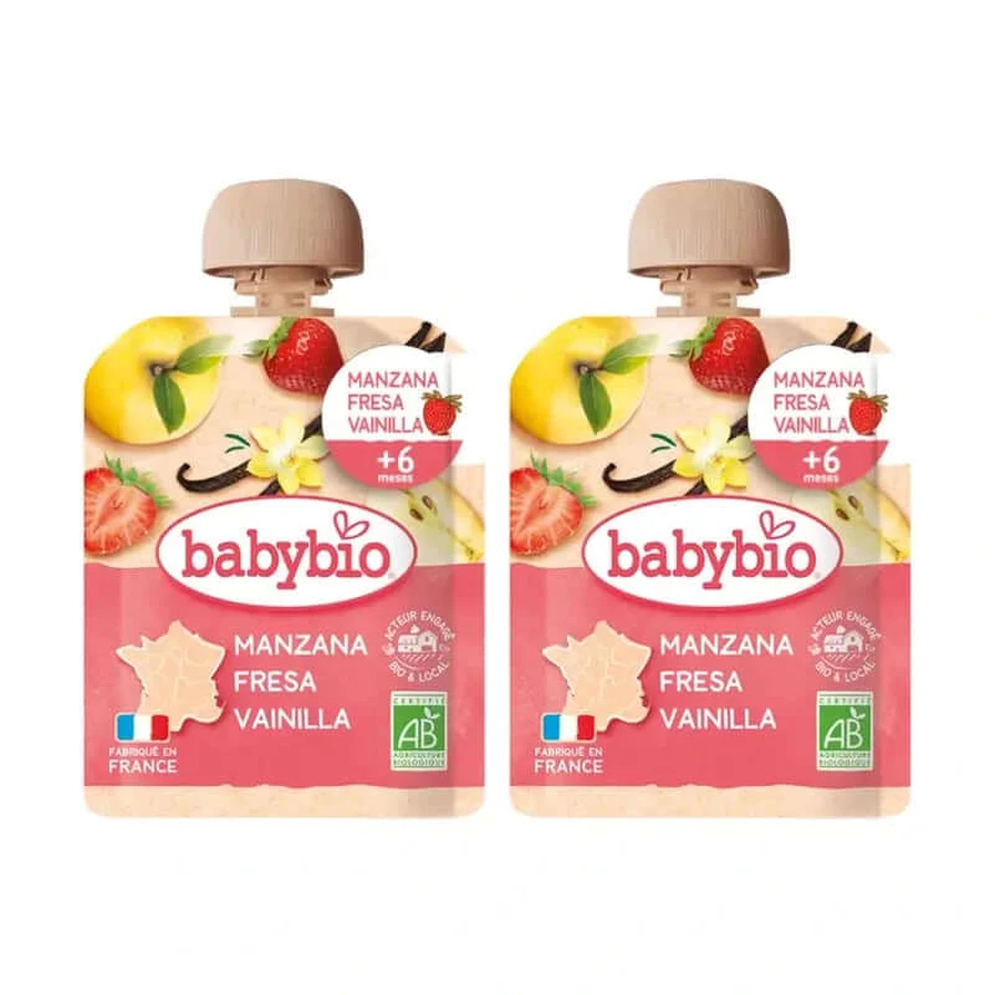 Babybio Pouch Pomme Fraise Vanille, Pack 2 x 90 grammes