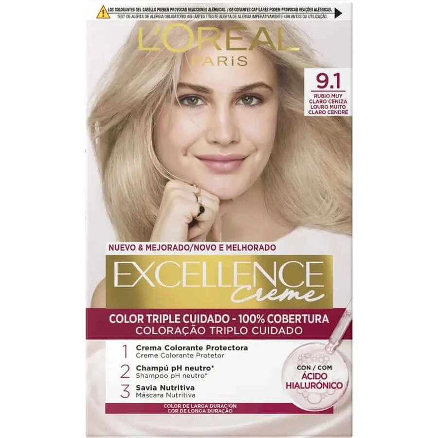L'Oréal Paris Excellence Creme Permanent Haarkleuring - Tint 9.1 Zeer Licht As Blond