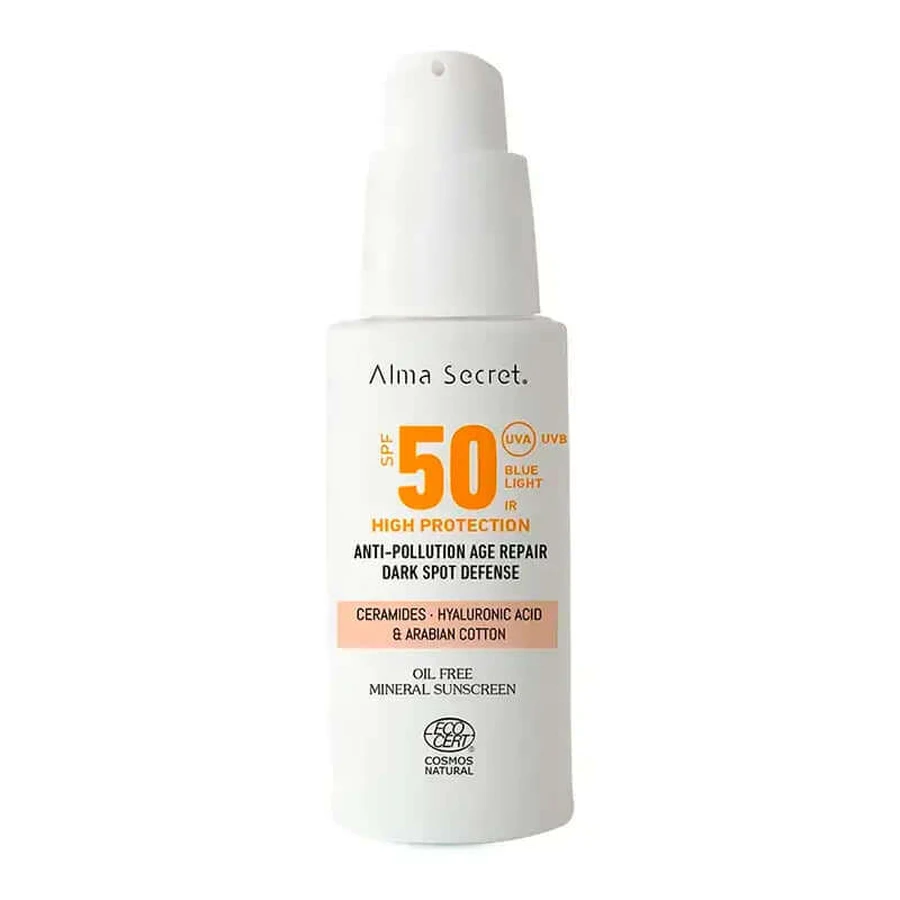 Alma Secret Solar Facial Natural Sunscreen Spf 50 With Ceramides, Anti-Blemish And Oil-Free (Color: Sand)
