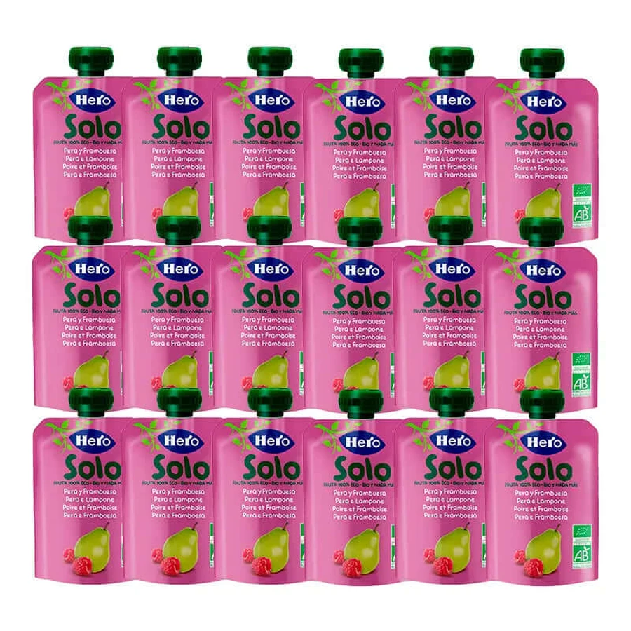 Hero Babyverpakking Perenzak Framboos Peer Solo Mnt, 18 X 100 Gr