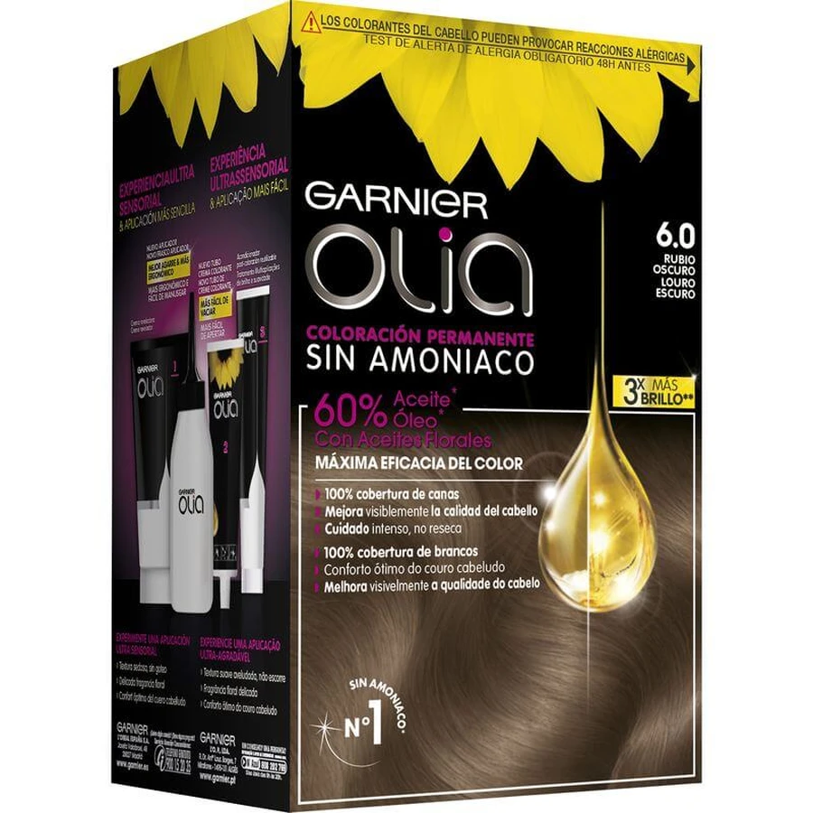 Garnier Olia Coloration Permanente Sans Ammoniaque, Odeur Agréable Aux Huiles Florales D'origine Naturelle - Blond Foncé 6.0