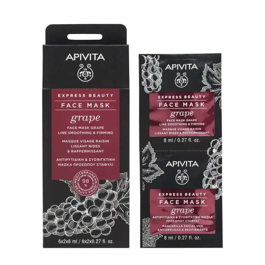 Apivita Express Beauty Grape Facial Mask - Anti-wrinkle, 2x8 ml