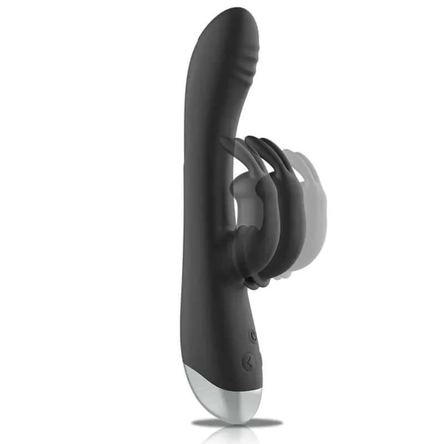 Black&Silver - Dj. Adam Rechargeable Silicone Rabbit Stimulator Black