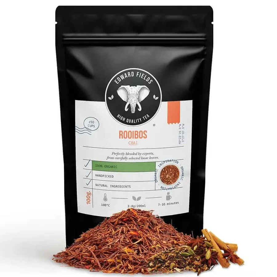 Edward Fields Infuzie de ceai Rooibos Chai Latte Organic vrac 50 cești de ceai ceai gratuit , 100 grame