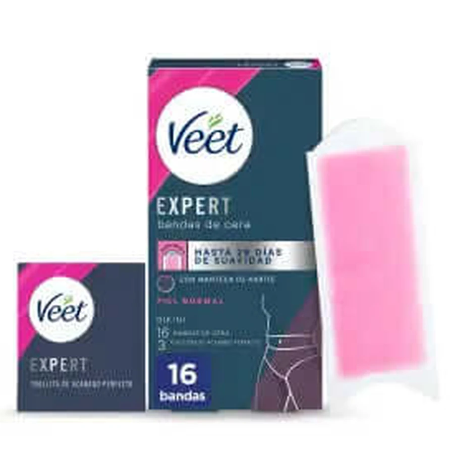 Veet Expert Bandas de Cera Fría Depilatoria para Ingles con Karité, 16 Tiras