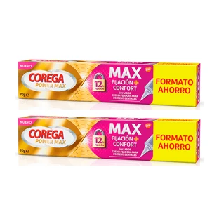 Corega Duplo Max Fixing + Comfort Fixing Cream voor Kunstgebitten, 2 x 70 g