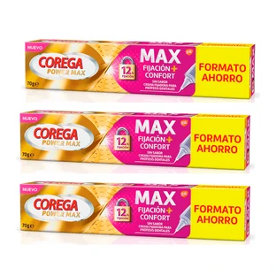 Corega Triplo Max Fixation + Comfort Fixing Cream pour prothèses dentaires, 3 x 70 g