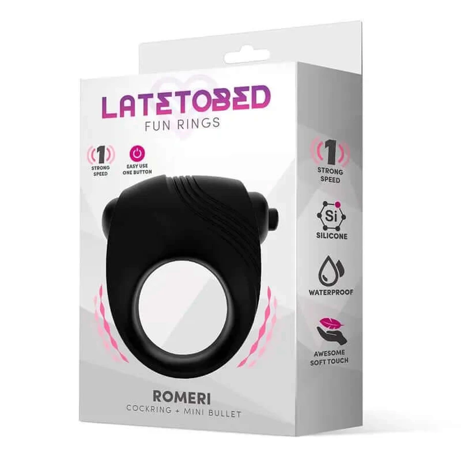 Latetobed Romeri Ring + Vibrerende Kogel Siliconen Zwart