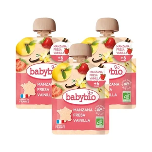 Babybio Pouch Pomme Fraise Vanille, Pack 3 x 90 grammes