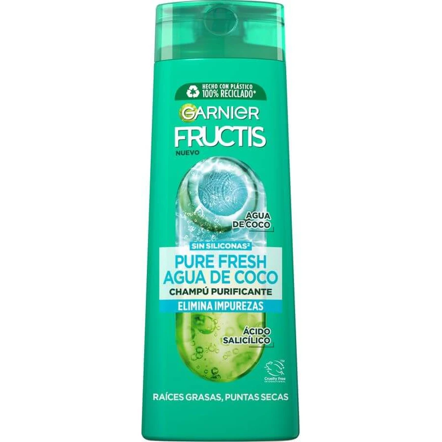 Garnier Fructis Pure Fresh Coconut Water Shampoo Normales Haar, mit fettigen Wurzeln und trockene Enden 380 Ml