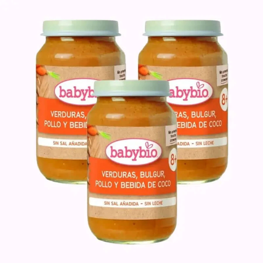 Babybio Verduras Bulgur Pollo Y Bebida De Coco, Pack 3 x 200 gr
