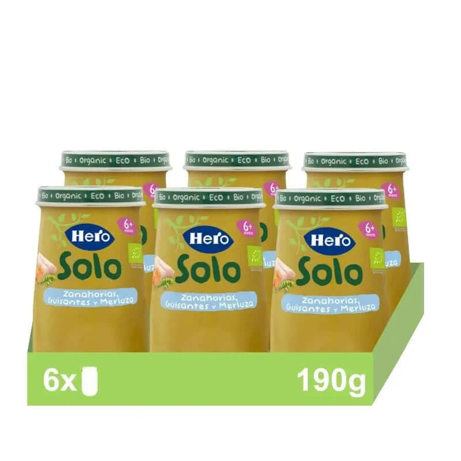 Hero Baby Pack Tarrito Eco Only Carrot, Peas And Hake, 6 X 190 gr
