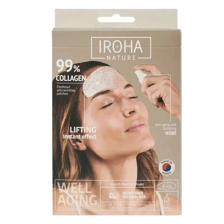 Iroha Nature Forehead Patches 99% Collagen (3 pcs + 1 Mist) , 3 paires