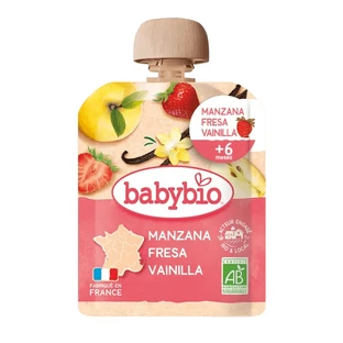 Babybio Zakje Appel Aardbei Vanille, 90 gram