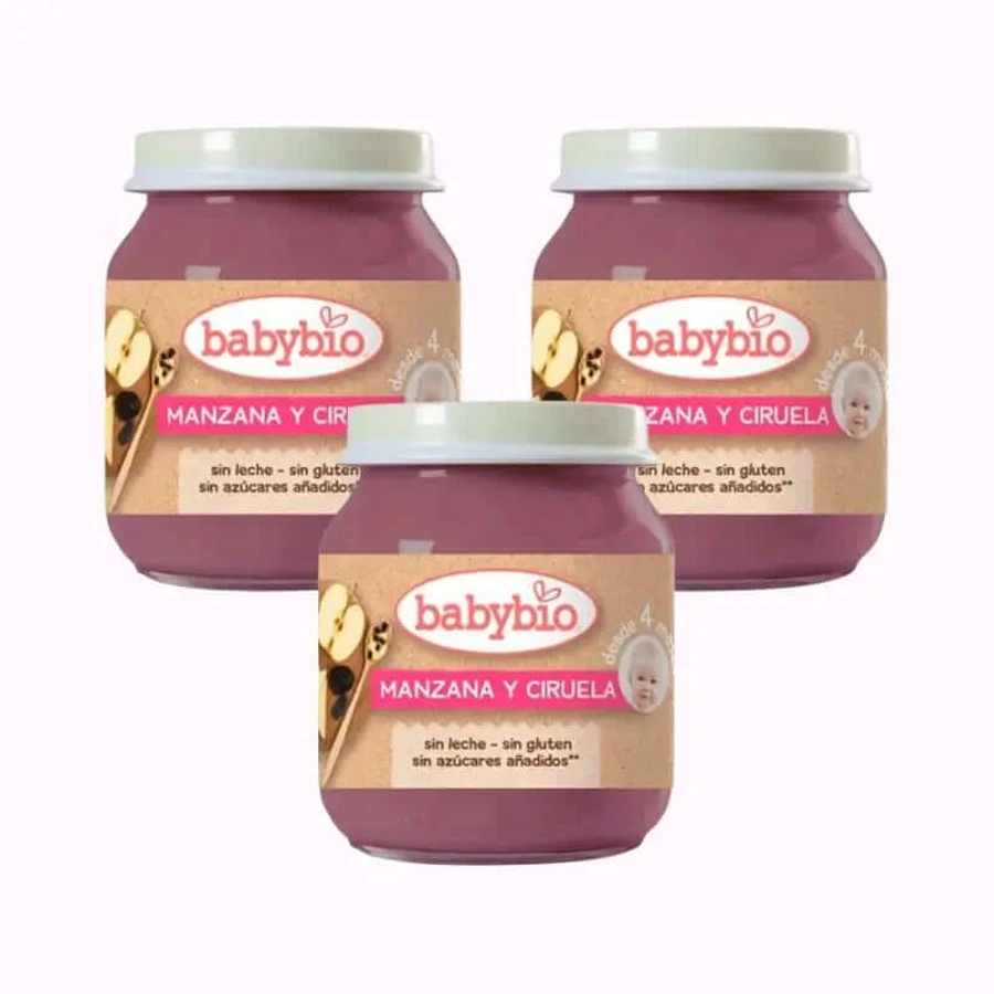 Babybio Appel Pruim, pak 3 x Pruim, 130g