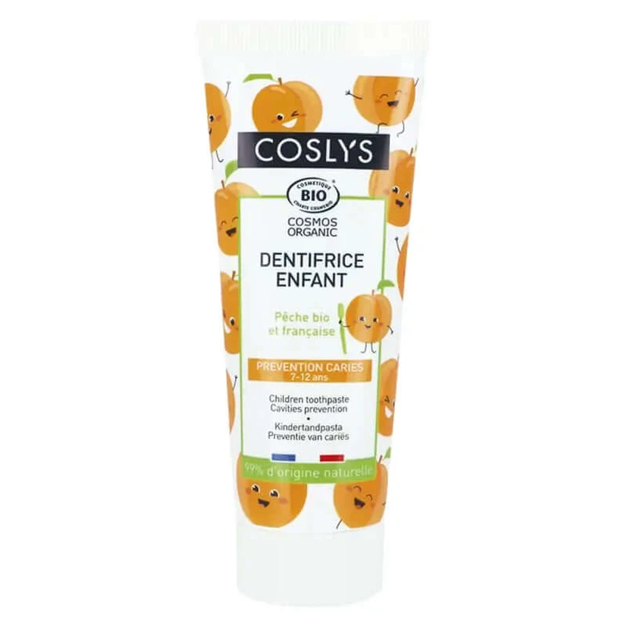 Dentifrice Coslys Peach pour les enfants de 7 à 12 ans, 100 grammes