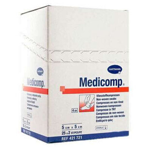 Medicomp Extra non-woven absorbent pads, 5x5 cm (421731), 25 pieces, Hartmann