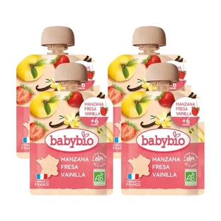 Babybio Pouch Apple Strawberry Vanilla Apple, Pack 4 x 90 grams
