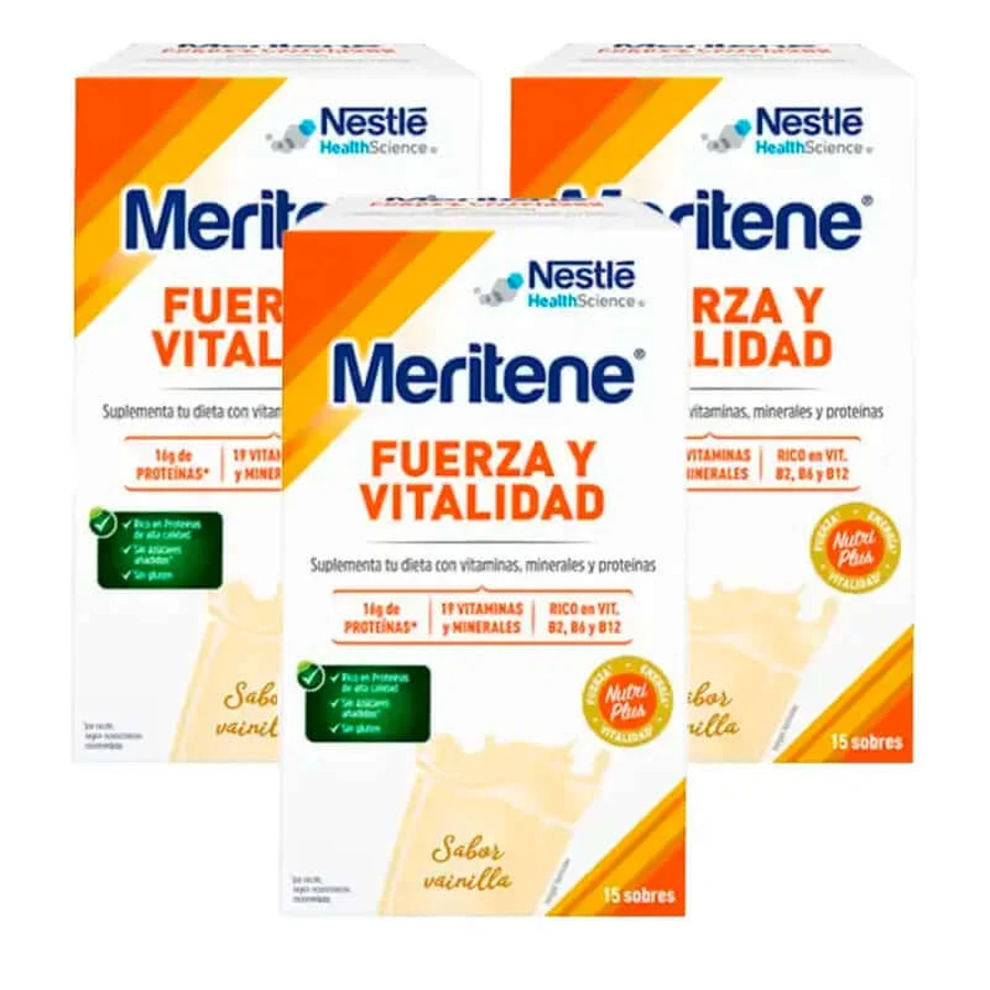 Meritene Force et Vitalité Vanille, Pack 3 x 15 sachets