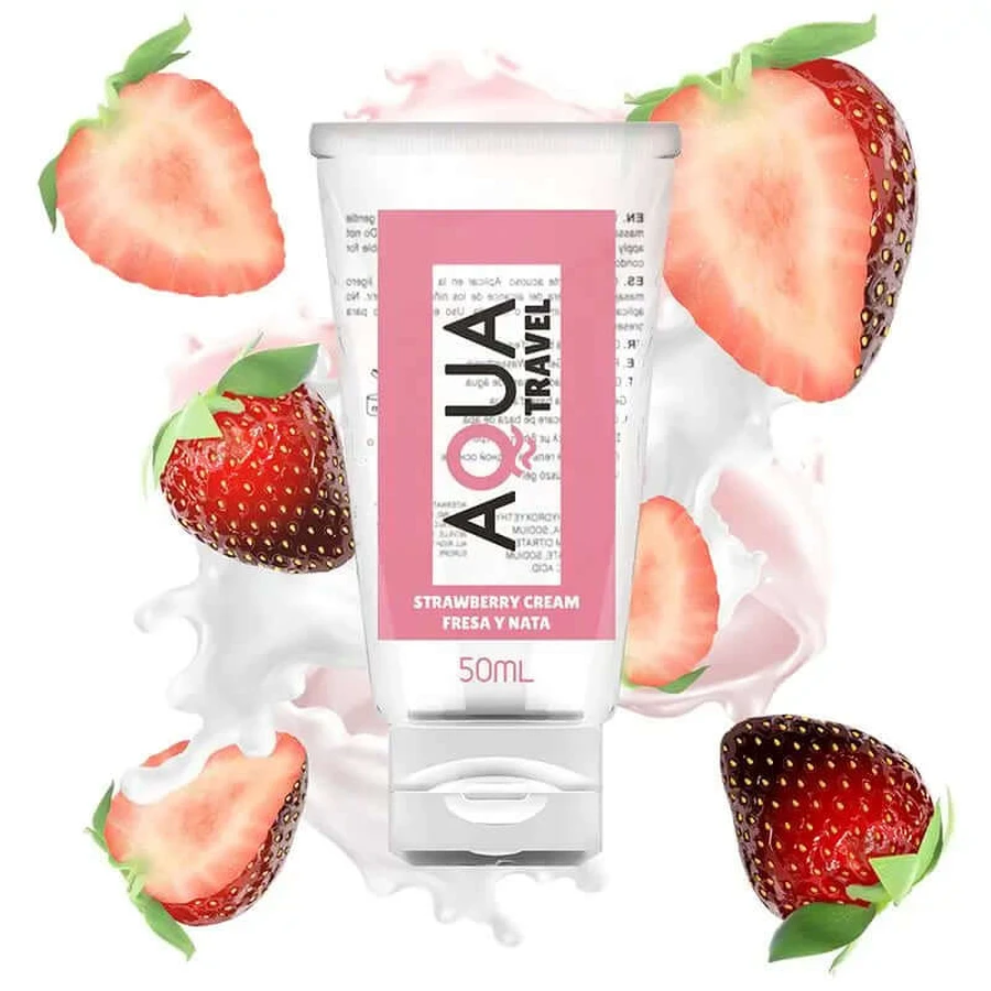 Aqua Travel Lubricante Base Agua Sabor Fresa Y Nata - 50 Ml