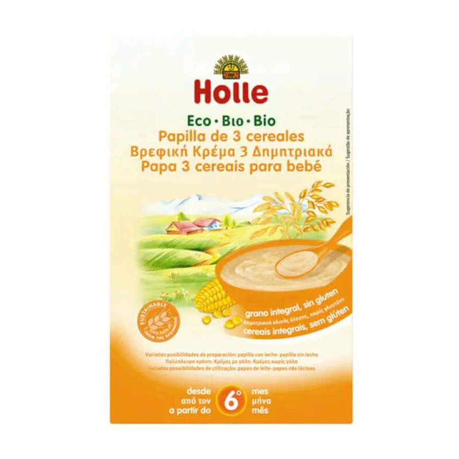 Holle Bio Three Cereals Céréales complètes, à partir de 6 mois 250 gr