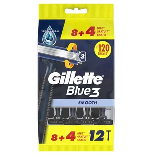 Gillette Blue3 Smooth 8+4 Heren Wegwerpscheermesjes 40° Draaibare kop & Glijmiddel, 12 stuks.