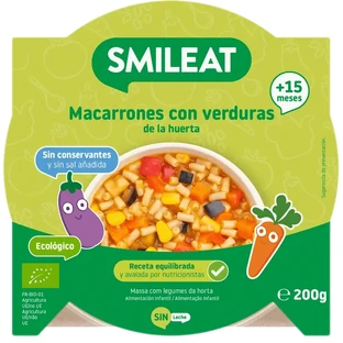 Smileat Klein Bordje Macaroni Met Groenten Uit De Tuin Eco, 200 g