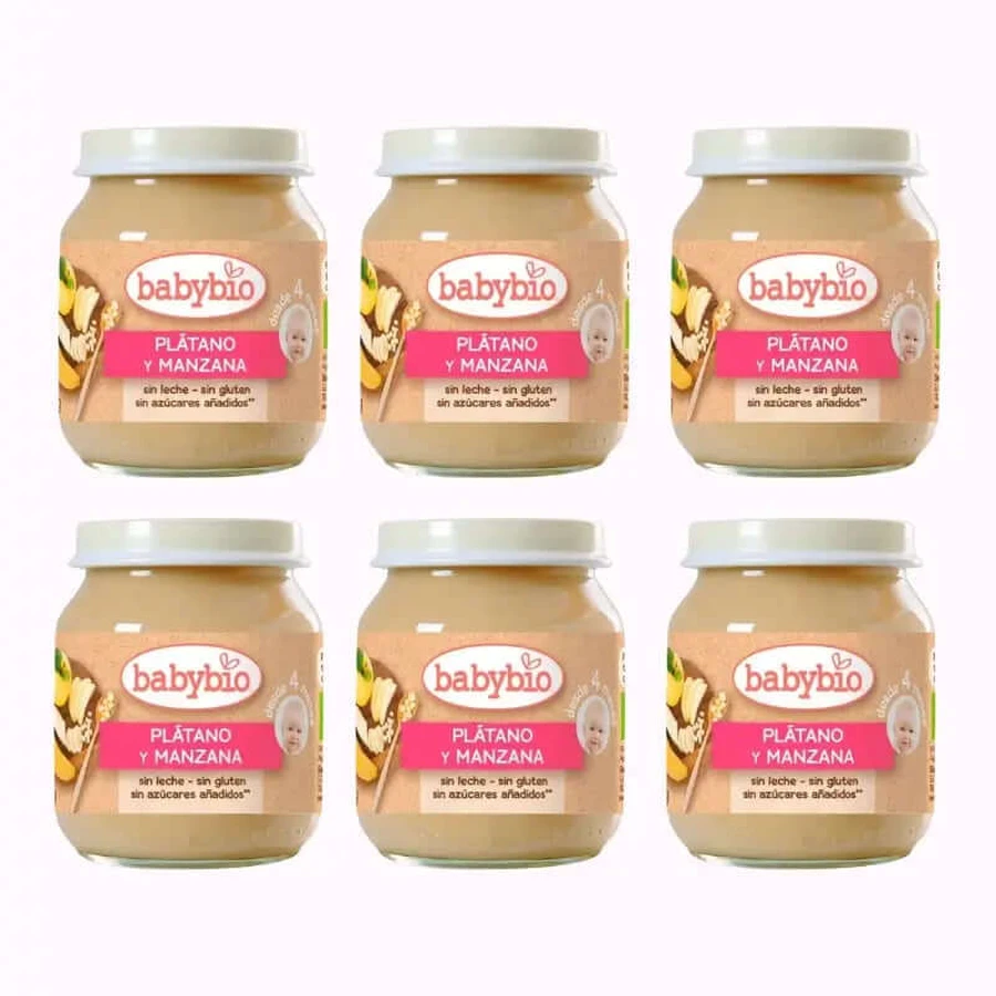 Babybio Banaan en Appel, verpakking 6 x 130 g