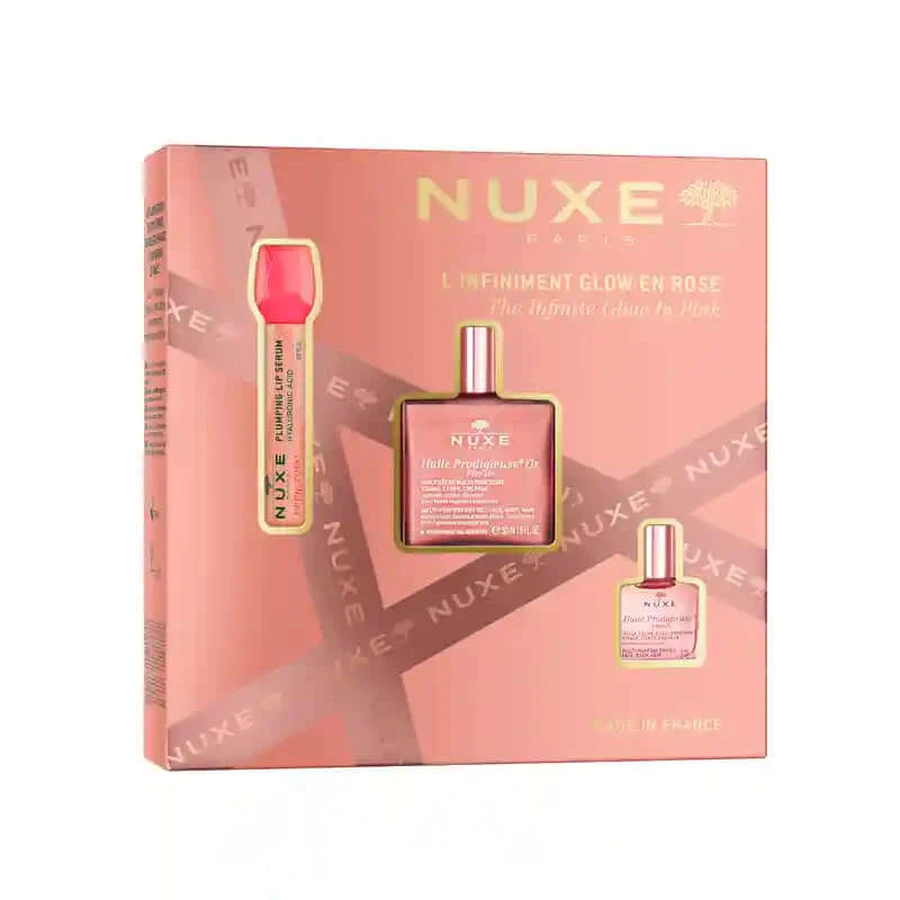 Nuxe Multi-Gammes Glow Infinite Rose Very Rose Lip Serum + Huile Prod Floral Or + Huile Prod Floral Gift Box