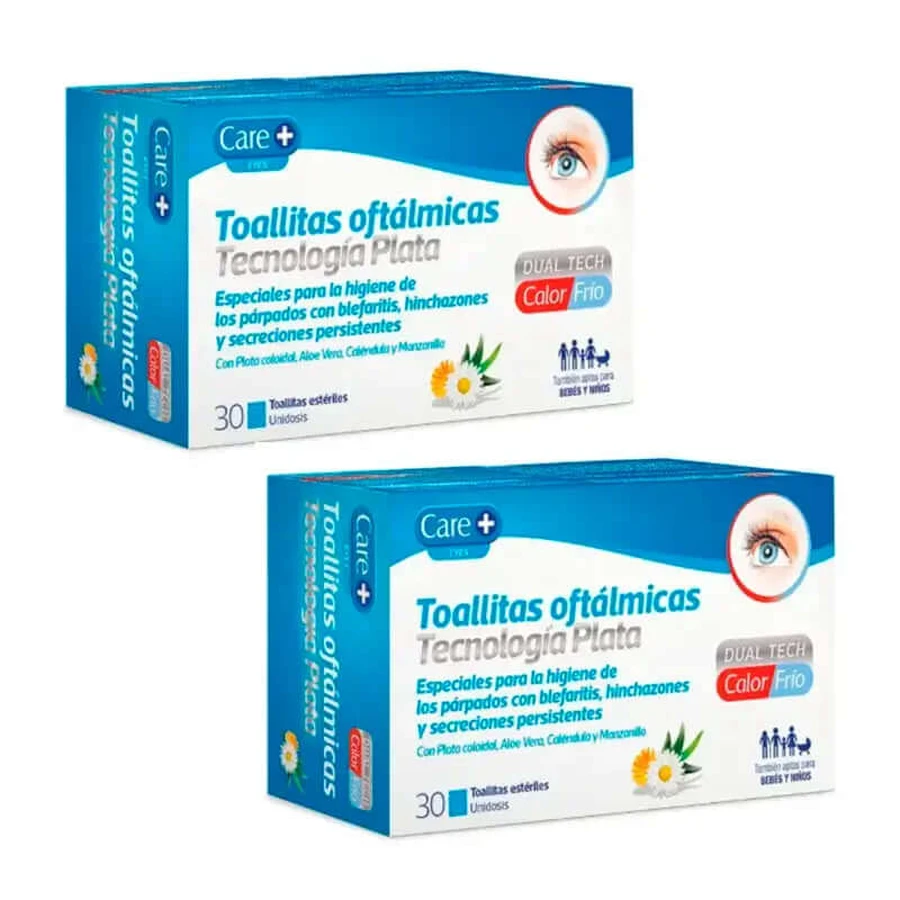 Care+ Augentücher mit Silbertechnologie, Packung mit 2 x 30 Stück