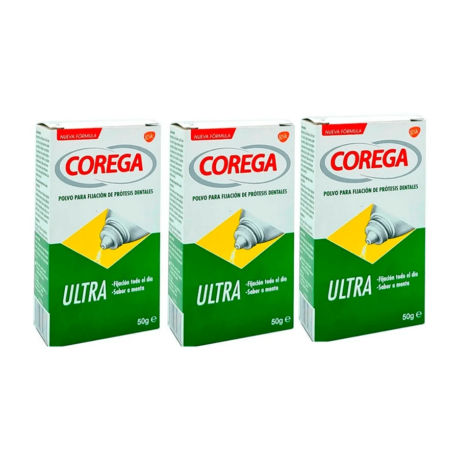 Corega Triplo Ultra Adhesive Powder, 3 x 50 grammes