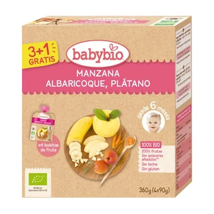 Babybio Pomme Abricot Abricot Banane Bio, 4x90g