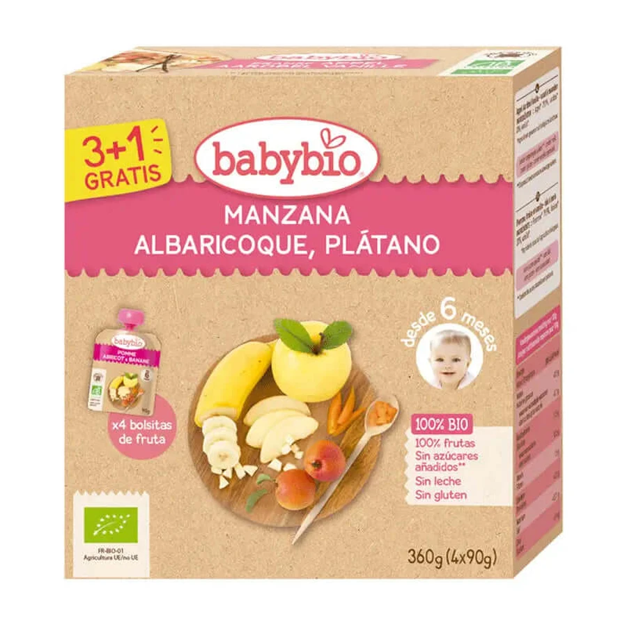Babybio Pomme Abricot Abricot Banane Bio, 4x90g