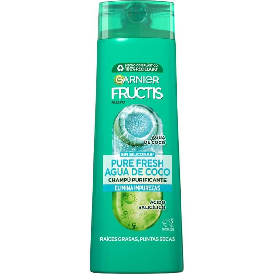 Garnier Fructis Pure Fresh Coconut Water Shampoo pentru rădăcini normale, grase și vârfuri uscate 300 ml