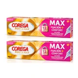 Corega Duplo Max Fijación + Confort Crema Fijadora para Prótesis Dentales, 2 x 40 gr