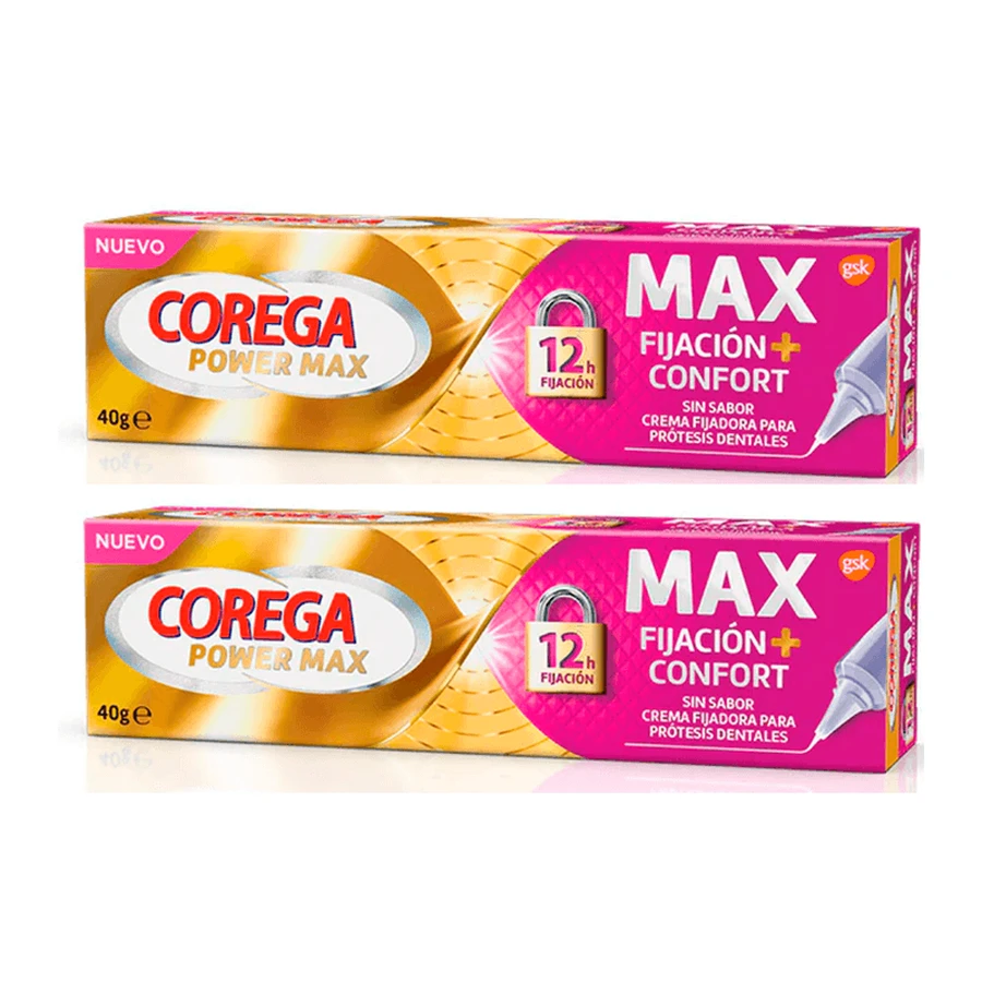 Corega Duplo Max Fixation + Comfort Fixing Cream for Dentures, 2 x 40 g